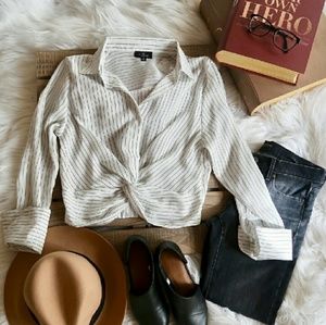 KEIRA Striped knot tie top - BLACK / WHITE